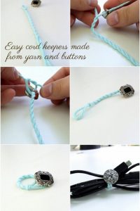DIY cord keepers from yarn and buttons