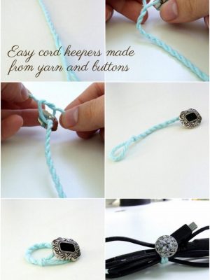 DIY cord keepers from yarn and buttons
