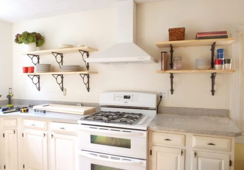 DIY open shelving in the kitchen