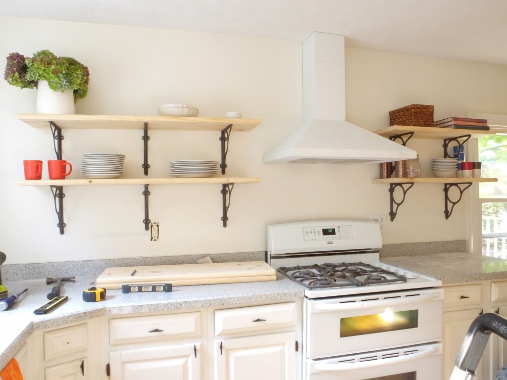 DIY open shelving in the kitchen