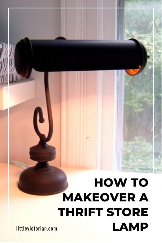 Painted desk lamp with the text "how to makeover a thrift store lamp"
